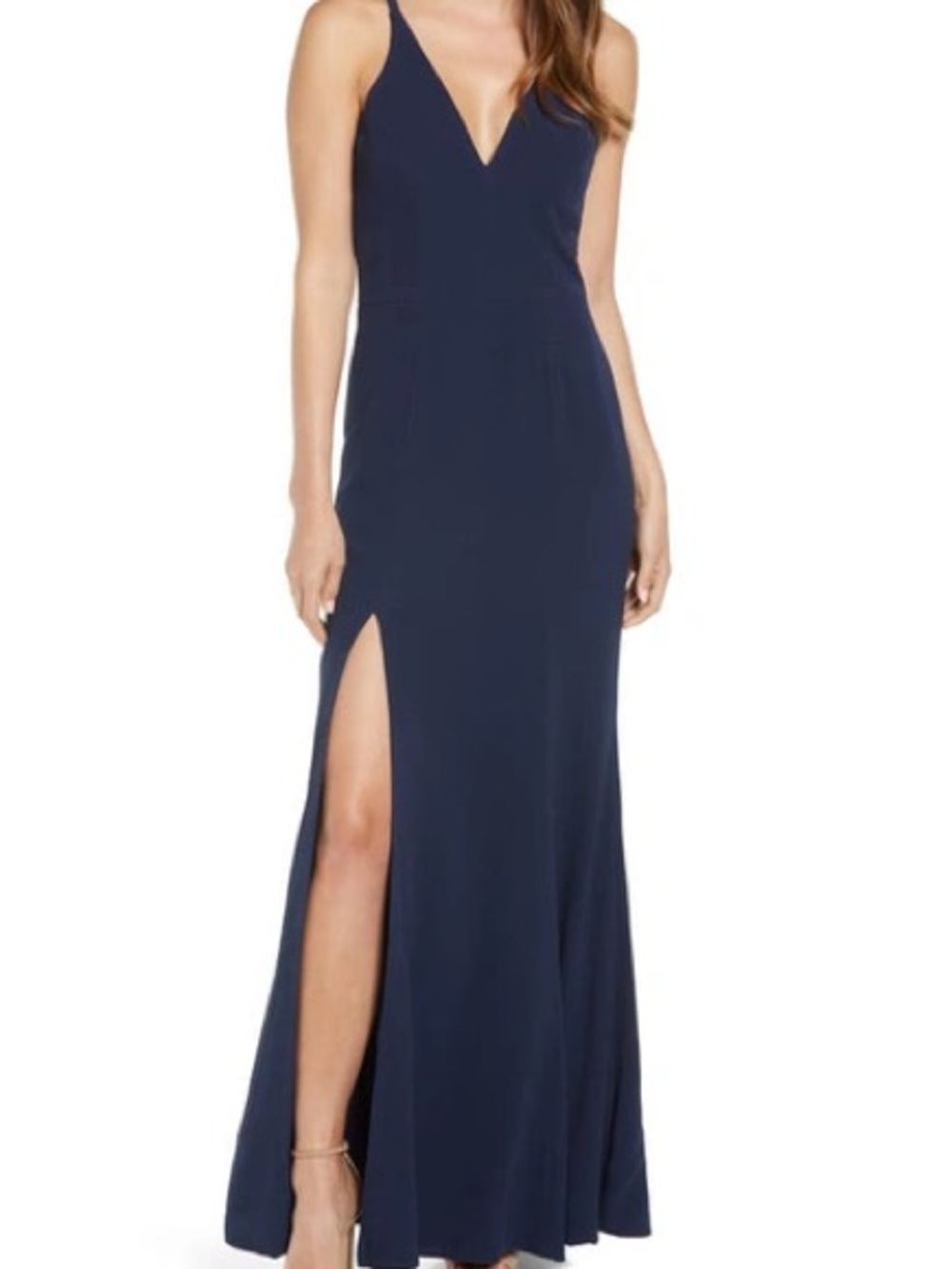 Dress the Population Iris Slit Crepe Gown: Navy V-Neck Evening Gown (worn once)